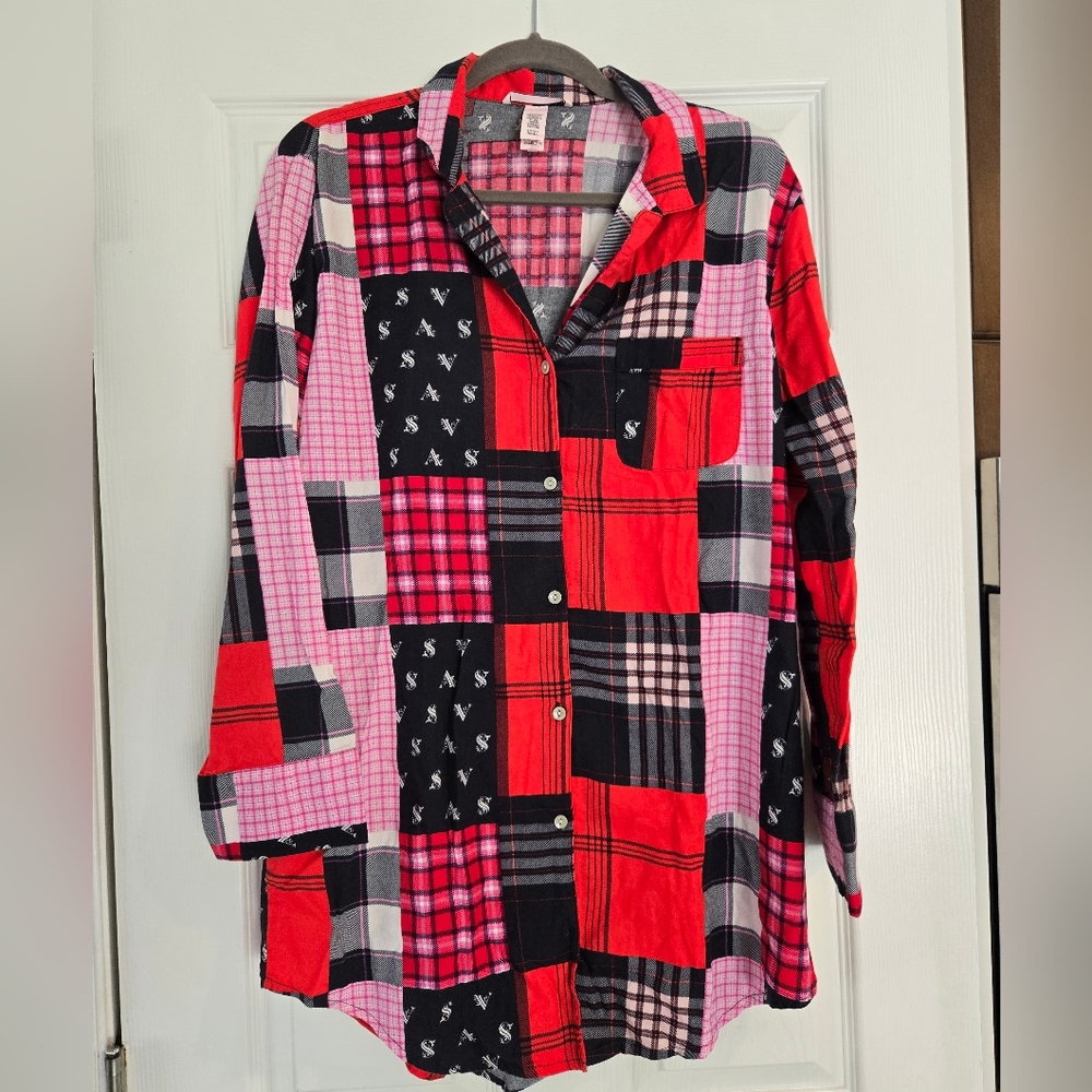 Victoria's Secret Pink and Black Plaid Shirt PJ